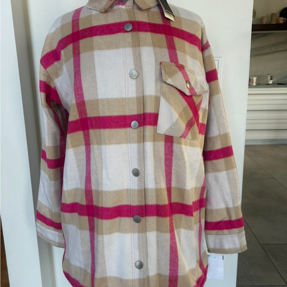 Monrow Pink and Cream Plaid Jacket - Picture 8 of 11
